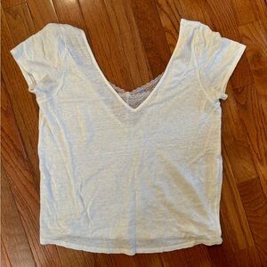 Sezane White Lace Button Back Short Sleeve Shirt - Small